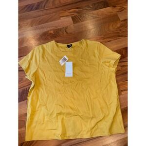 EILEEN FISHER Mustard Yellow Cotton Knit Tunic T Shirt Top Large basic tee NEW
